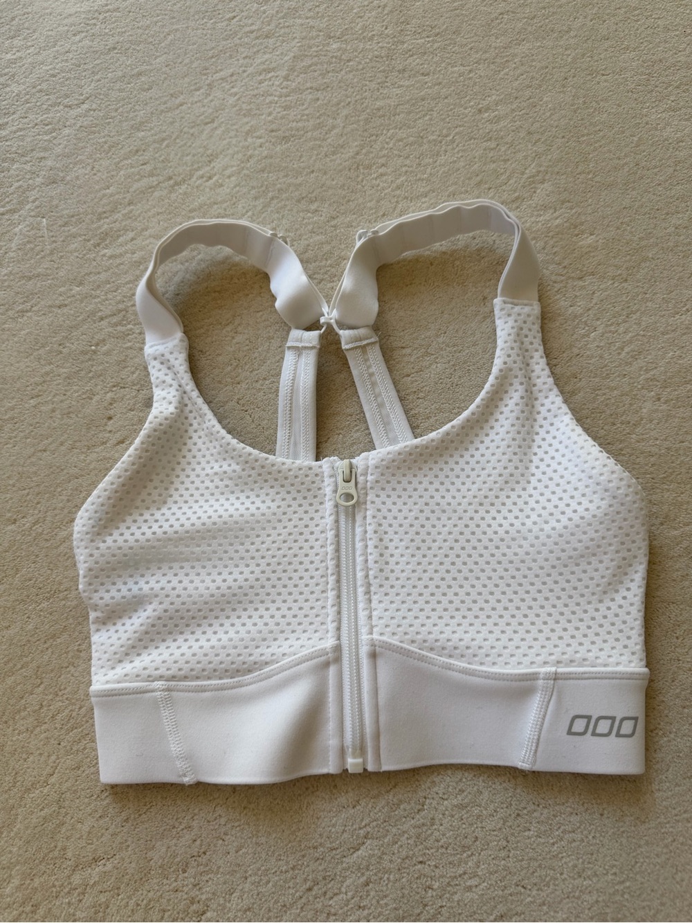 Lorna Jane White Front-Zip Mesh Sports Bra
